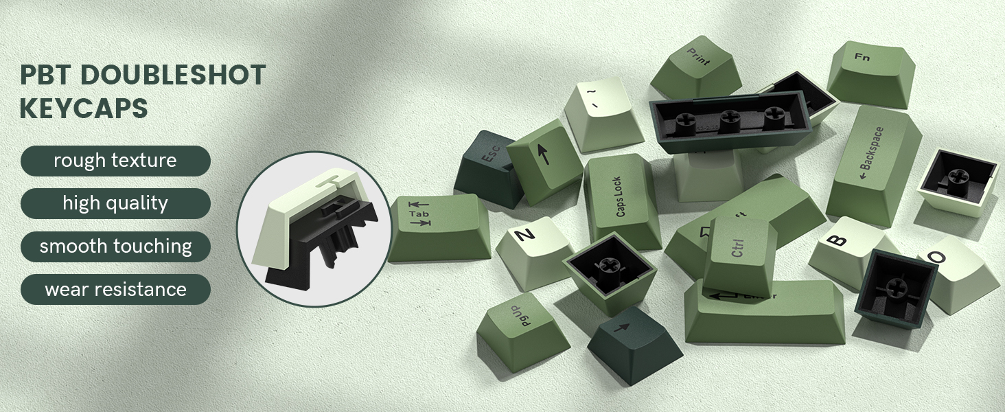 Double Shot PBT keycaps, Cherry Profile Keyboard Key caps, Matcha Green Custom keycaps138-key Set