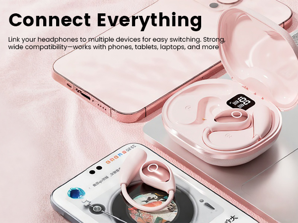Open Ear Earbuds wireless bluetooth Headphones 5.4 Sports with Smart Digital Display