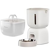 WiFi Automatic Cat Feeder and Water Fountain Set, App Control Pet Food Dispenser with 304 Stainle...