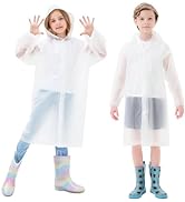 TUNCHMO 2 Pack Kids Rain Ponchos Reusable EVA Raincoats with Drawstring Hood and Cufflinks