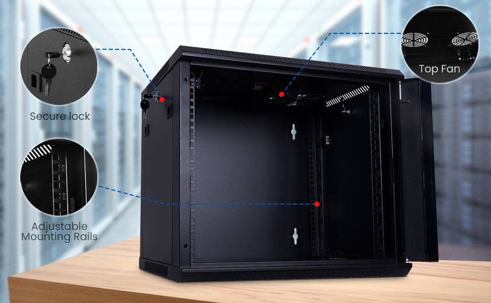 Secure Lock, Top Fan, Adjustable Mounting Rails