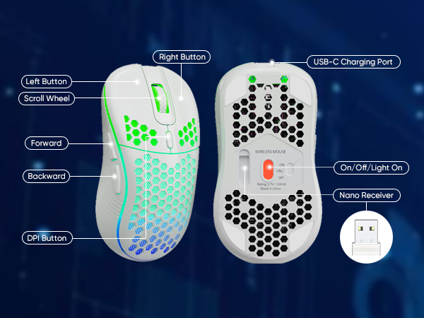 Wireless Gaming Mouse Honeycomb