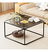 Coffee Table Glass, Minimalist Square Tables for Living Room, Modern Center Table for Office or S...