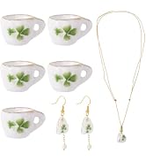 Magibeads 5Pcs Lucky Clover Mini Porcelain Tea Cup Decorations 3D Ceramic Tea Set Miniature Model...