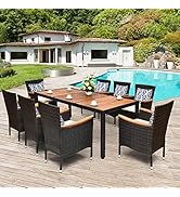 Tangkula 9 Piece Outdoor Dining Set, Garden Patio Wicker Set w/Cushions, Patio Wicker Furniture S...