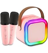 Mini Karaoke Machine for Kids Adults, Mini Portable Bluetooth Karaoke Speaker with 2 Wireless Mic...