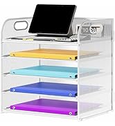 Cawukege 5 Tier Paper Organizer with Handle, Metal Mesh Desk Organizer File Folder Organizer Pape...