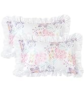 EXQ Home Ruffled Satin Pillowcase for Hair and Skin Queen Size- Printed Flower Silk Pillowcase 2 ...