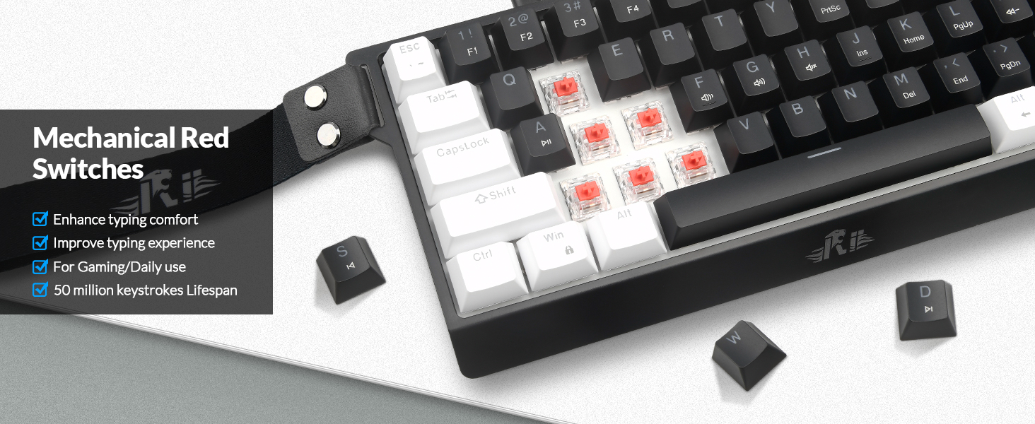 Hot swappable red switches deliver smooth, quiet keystrokes with 50 million keystrokes life