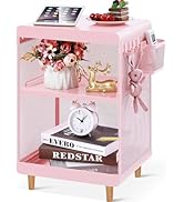 SYKIARIOL Cute 3-Tier Pink Nightstand for Girls, Vintage End Table with Storage, Bedside Table fo...