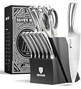 BRODARK Knife Block Set: Kitchen Knives Set with Block and Sharpener, 15 Pcs Ultra Sharp Chef kni...