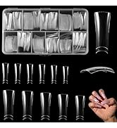 504Pcs Press On Duck Nails Tips, Long Duck Nail Tips Clear Acrylic Nail Tips Curved Half Cover, A...