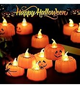 Litake Halloween Pumpkin Lights, LED 12 Pack Flickering Jack-O'-Lantern Tea Lights, Battery Opera...