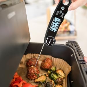 checking temp of pork with meat thermometer