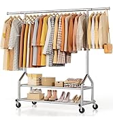 EAGMAK Heavy Duty Clothes Rack Load 556 LBS, Rolling Clothing Rack With Shelves, Height Adjustabl...