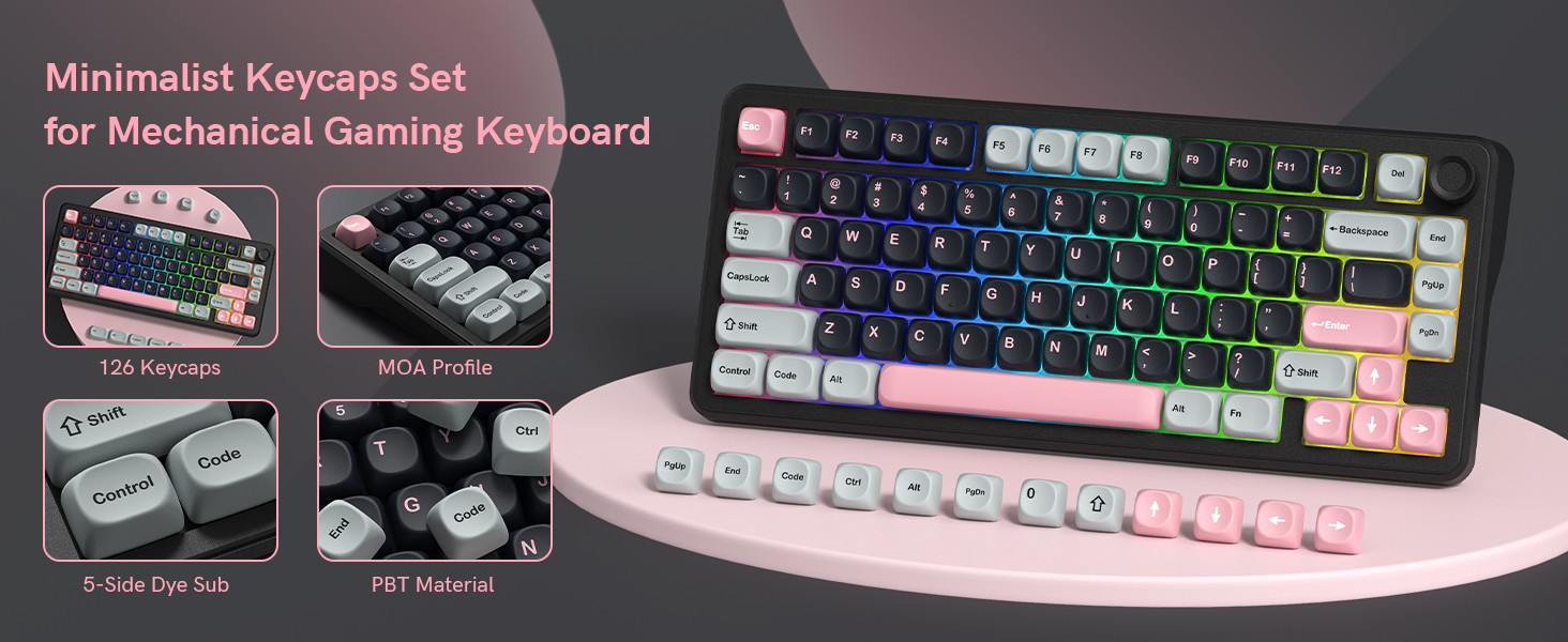 Minimalist 126-key MOA profile PBT keycap set with 5-side dye-sublimation