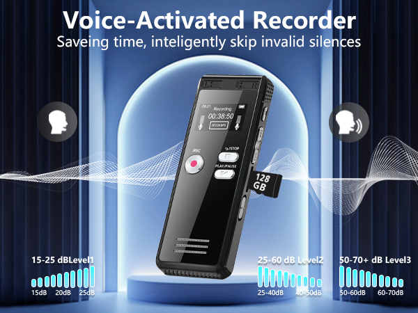 MP3 Player Activated Recorder, voice recorder equipped, digital voice recorder with transcription