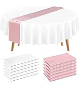 6 Pack Round Plastic Tablecloth 84" White Disposable Table Covers Waterproof Circle Party Table C...