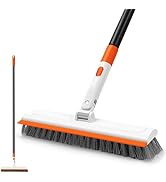 NEWE Floor Scrub Brush with Long Handle, 2 in 1 Stiff Bristles Scrubber Mop with Squeegee for Cle...