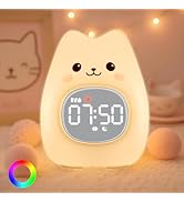 Aokpsrt Cat Alarm Clock with Night Light for Kids with Sleep Training and Sound Machine, Recharge...