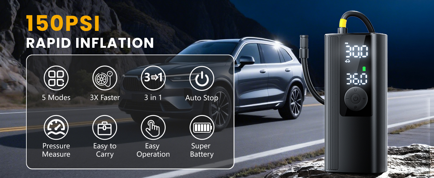 tire inflator portable air compressor 3x faster inflation