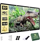 AAJK 80 inch Projector Screen, Washable Projector Screen 16:9 Foldable Anti-Crease Portable Proje...