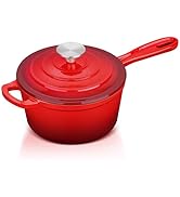 Enameled Cast Iron Sauce Pan with Lid, Leonyo 1 Quart Saucepan with Lid, Small Enamel Cast Iron D...