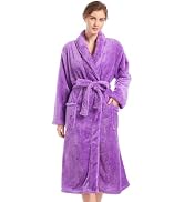 Inner Wish Womens Plush Fleece Robe, Cozy Warm Bathrobe Fuzzy Female Spa Robe With Pockets