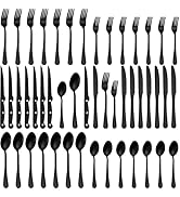 48-Piece Black Silverware Set with Steak Knives Black Stainless Steel Flatware Set for 8 Food Gra...