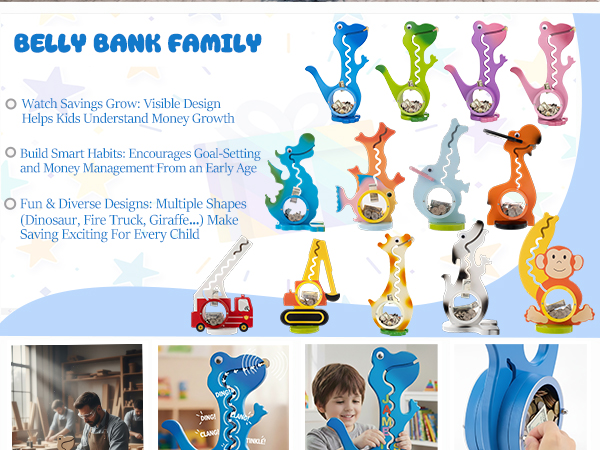 sound effects, DIY stickers, easy coin access, durable solid wood and clear acrylic window