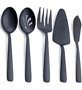 FULLYWARE Stainless Steel Large Serving Set, Matte Black - 5-Piece Set Includes Spoon, Slotted Sp...
