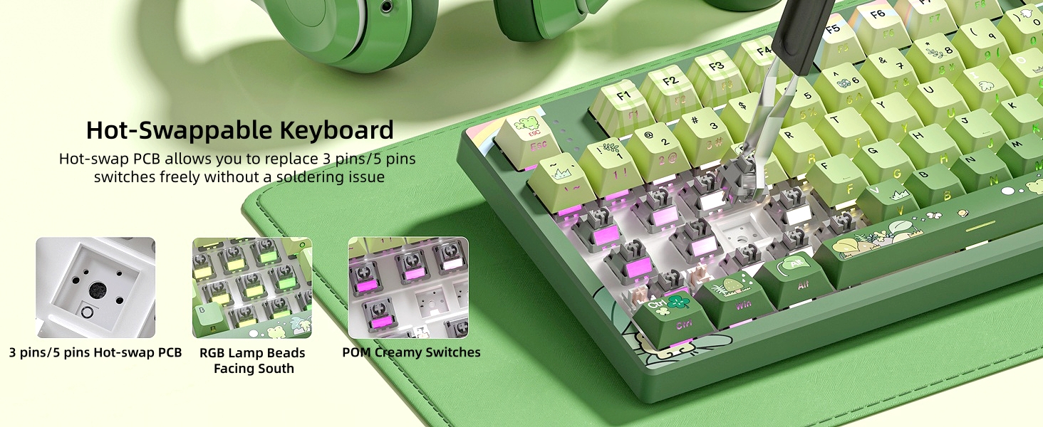 Frog Wireless Mechanical Creamy Keyboard,Gaming Keyboard with Number Pad,98% Keyboard