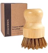 SAMBUTECO Cast Iron Cleaner Scrubber with Copper Bristle Natural Bamboo Handle Heavy Duty Pot Bru...