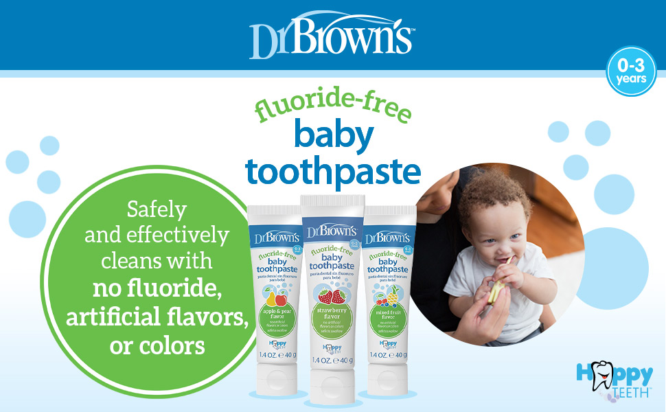 Dr. Brown&amp;#39;s fluoride free baby toothpaste safely &amp;amp; effectly cleans, no artificial flavors colors