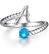 Adjustable A to Z Initial Letter Ring |1-12 Month Birthstone Rings for Girls Women | Personalized...
