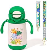 PHEENOWL 13oz Kids Insulated Water Bottle, 2-in-1 Straw &amp; Spout Lid, with Shoulder Strap and Hand...