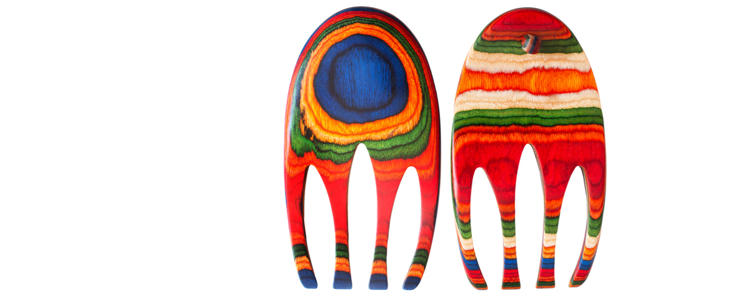 Baltique Marrakesh Salad Hands server serving utensil set colorful toss tongs fork host party wooden