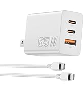 65W USB C Charger Block,3 Port GaN+ USB-C Wall Charger,100W Type C Multi Port Power Super Fast Ch...