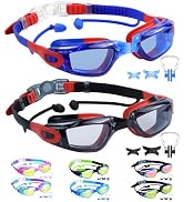 Vvinca Kids Swim Goggles, 2 Packs Swimming Goggles with Earplugs&amp; Nose Clip Anti Fog/UV Goggles f...