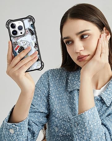 A beautiful girl take the iphone 15 pro max case with sansunto phone case