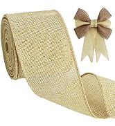TONIFUL Burlap Wired Ribbon, 2.5 Inch Faux Burlap Ribbons, Natural Burlap Ribbon for Christmas, H...