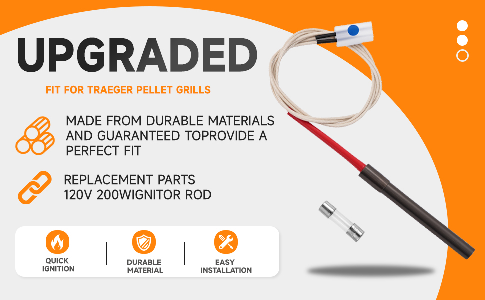 2 Pack Upgraded Hot Rod Igniter Kit Replacement for Traeger, Pit Boss &amp;amp; Camp Chef Smokers