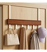 Peasulin Over the Door Hook Rack with 6 Hooks, Wood and White Metal (Vintage, 1-3/4" Door 11" Arm...
