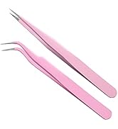 MAXLEAF 2PCS Stainless Tweezers Straight Curved Tweezers for Stickers Eyelash Extensions Precisio...