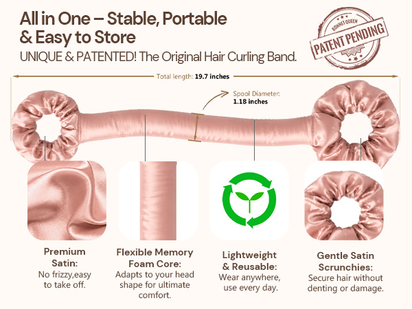 BONNET QUEEN Satin Heatless Hair Curler &amp; Hair Tie Set, Curling Rods for Heatless Curls Overnight