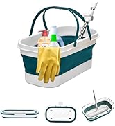 Collapsible Mop Wash Basin Bucket with Handle and Wheels, 12L (3.2 Gallon) Portable Plastic Baske...