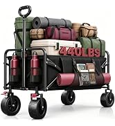 200L Collapsible Wagon Carts Foldable, Heavy Duty Beach Wagon with 7.48" All-Terrain Wheels, Port...