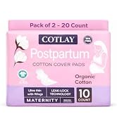 Postpartum Pads with Wings 20 Count – Organic Cotton Maternity Pads, Extra Long Overnight Protect...