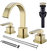 DIKUROOMS Brushed Gold 8-Inch Deck Mount Bathroom Faucet with 3-Hole Brass Square Shaped Waterfal...