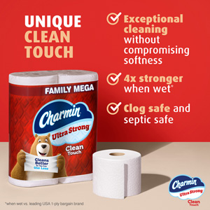 Unique Clean Touch. Exceptional cleaning, 4x stronger when wet, clog safe and septic safe.